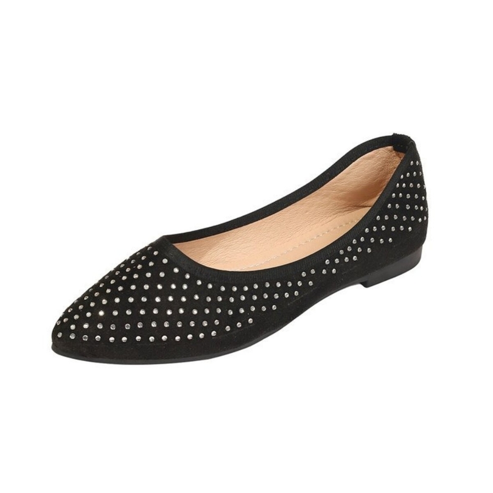 Elegant Black Rhinestone Studded Women's Flats